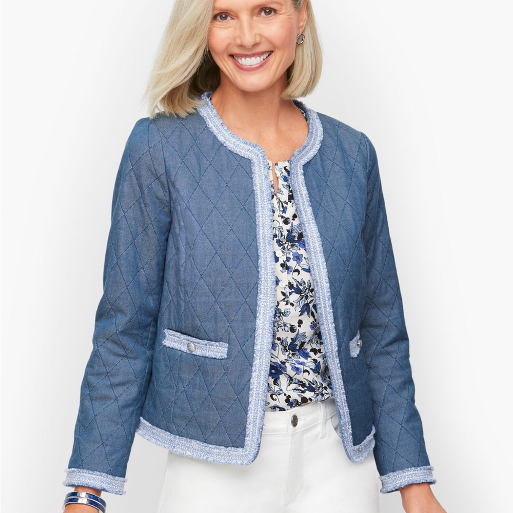 Talbots‎ Blue Fringe Quilted Chambray Jacket